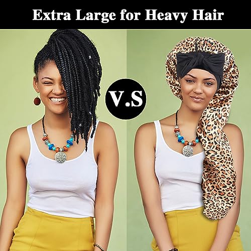 3pcs Long Satin Bonnets for Braids Locs, Large Silky Hair Bonnet with Tie for Women Sleeping Curly Hair, A