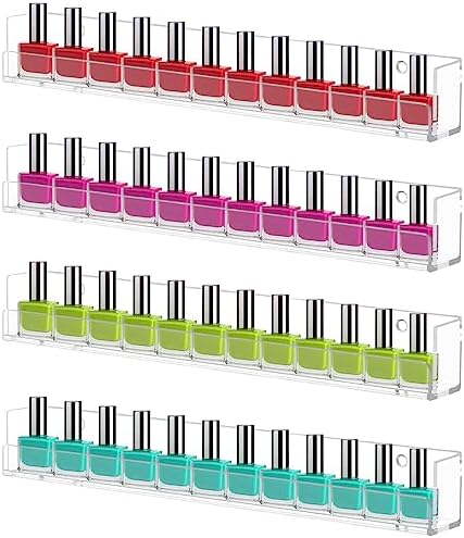 4 Pack Nail Polish Rack Wall Mounted Shelf, Clear Acrylic Nail Polish Organizer Display,Clear Nail Polish Wall Rack Nail Supplies for Nail Techs