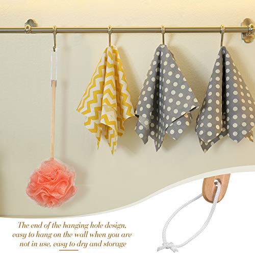 4 Pieces Loofah Back Scrubber Bath Sponge with Wooden Handle Long Handle Sponge Mesh on a Stick for Shower Exfoliating Bath Body Brush Luffa Back Brush for Women Men (Blue, Orange, Yellow, Green)