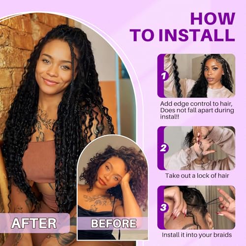 Human Braiding Hair for Boho Braids, Deep Wave Bulk Boho Braids Human Hair for Knotless Curly Bohemian Water Wave Boho Hair for Braiding 70g 16 Inch Natural Color (2 No Weft Bundles/Pack)