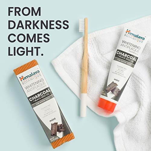 Himalaya Botanique Whitening Antiplaque Toothpaste with Charcoal + Black Seed Oil, Fluoride Free, for Whiter Teeth, 4 oz, 2 Pack…