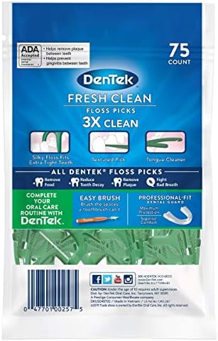 DenTek Fresh Clean Floss Picks, for Extra Tight Teeth, 75 Count, (Pack of 4)