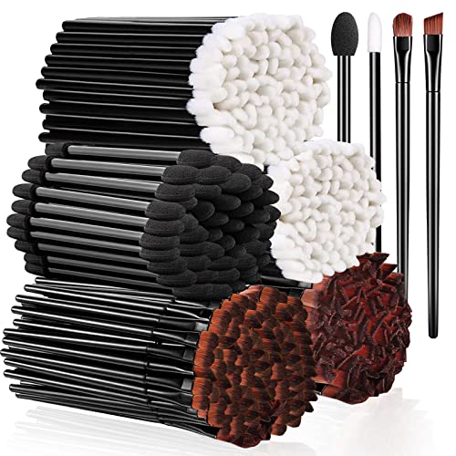 250 Pieces Disposable Eyebrow Brushes Makeup Brush Set, 100PCS Angled/Round Eyebrow Brushes 50PCS Double-End Eyeshadow Brushes, 100PCS Lip Brushes for Women Girls Salon Beauty Cosmetic Make up Tool