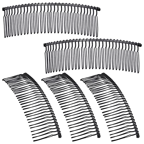 5 Pieces Hair Clip Combs Metal Wire Hair Combs Wire Twist Bridal Wedding Veil Combs (Black,30 Teeth)