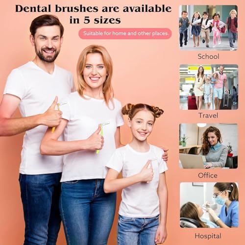 100pcs Interdental Brushes, 5 Sizes Braces Brush Set Soft Dental Brushes with Non-Slip Handle Angled Head Tooth Picks Floss Sticks Dental Floss Brushes for Braces Oral Cleaning