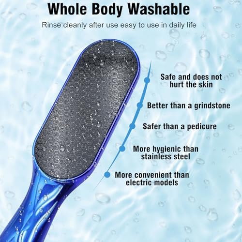 2 Pcs Veinsgrain Foot File, Nano Glass Foot File Hard Skin Remover with Non-Slip Ergonomic Handle, Professional Foot Care Tools for Smooth Feet(Gold+Blue)