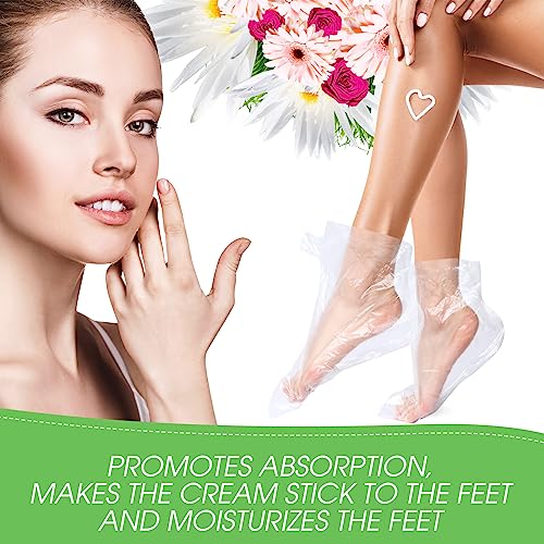 1500 Pcs Disposable Plastic Foot Covers for Feet Paraffin Bath Liners for Foot Pedicure Foot Moisturizing Socks Spa Feet Care Hot Wax Therapy Booties Bags Covers with Stickers for Snug Closure