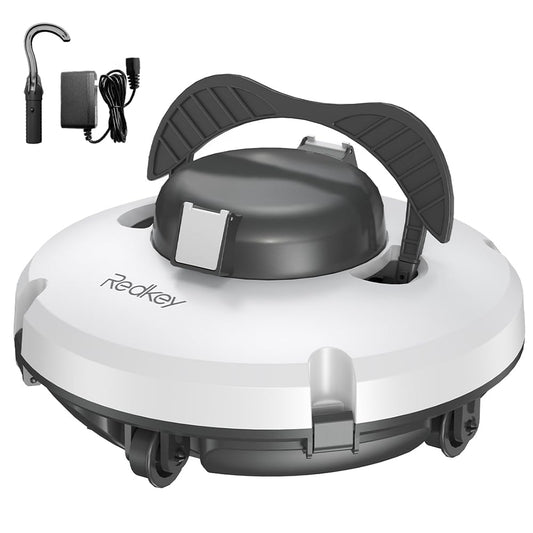 Redkey S100 Cordless Robot Pool Cleaner, Last 130Min, 18° Slope Angle, Automatic Pool Vacuum for Above Ground Pools, Self-Parking Pool Cleaner with Filter Basket, Pool Robot Up to 1100 sq.ft