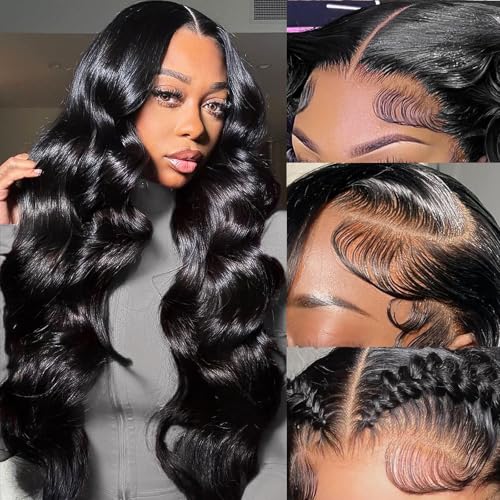 220 Density 30 Inch Body Wave Lace Front Wigs Human Hair, 13x6 HD Transparent Lace Front Wigs Human Hair Glueless Frontal Body Wave Wig for Women, Pre Plucked, Tangle Free, Average Cap, 30 Inch
