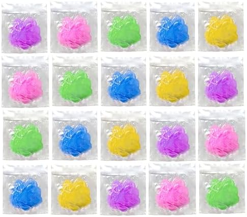 20 Individually Wrapped Small Full Bodied Quality Bath or Shower Sponge Loofahs Pouf Mesh Assorted Colors Wholesale Bulk Lot