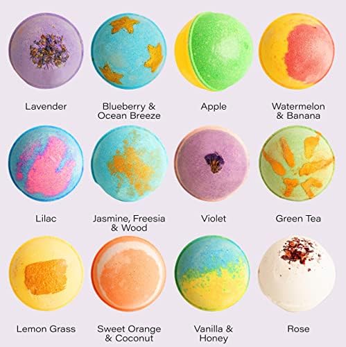 12 XXL Bubbly Organic Bath Bombs Gift Set for Women Men and Kids Designed in Canada Long Lasting Floaters Relaxing Aromatherapy Rich in Pure Essential Oils Healing Properties
