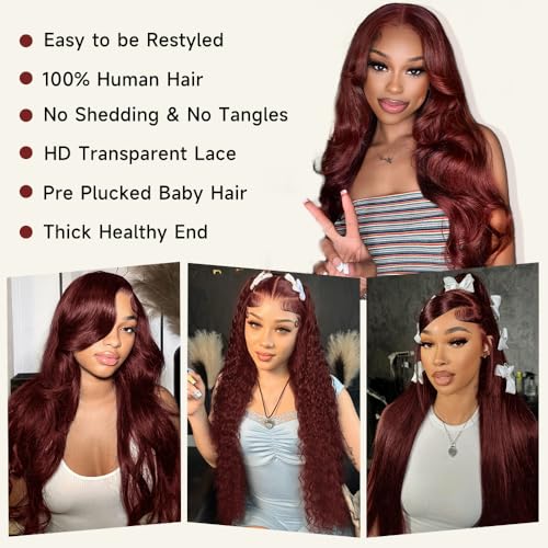 28 Inch Reddish Brown Lace Front Wigs Human Hair Pre Plucked 200 Density Body Wave Lace Frontal Wig Human Hair 13x4 HD Lace Brown wig human hair with baby hair