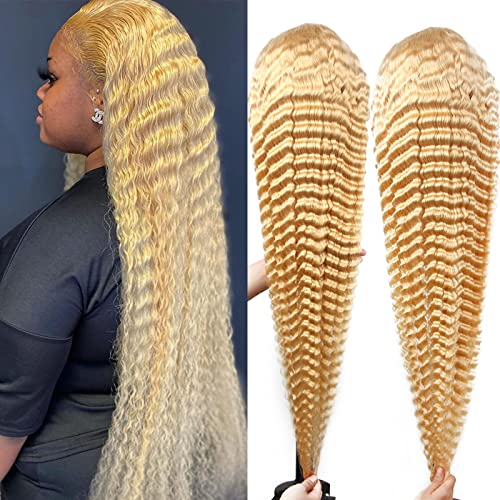 30 Inch Lace Front Wig Human Hair 613 13X6 Transparent Lace Deep Wave 180 Density Free Part Blonde Lace Front Wigs Human Hair Pre Plucked with Baby Hair 613 HD Lace Frontal Wig for Women