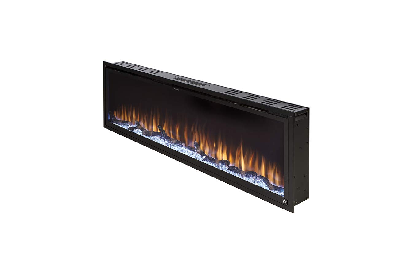 Touchstone Sideline Elite Smart 60” WiFi-Enabled Electric Fireplace - in-Wall Recessed - 60 Color Combinations - 1,500W Heater - Black - Log, Crystals & Driftwood - 80037