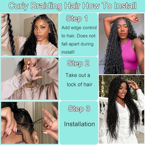 Human Braiding Hair Mix Synthetic Curly Boho Hair for Braiding, 20 Inch Boho Braids 4 Bundles 110g/Bundle Wet and Wavy Deep Wave Bulk Extensions for Black Women (1B, 20 Inch 4 Bundles)
