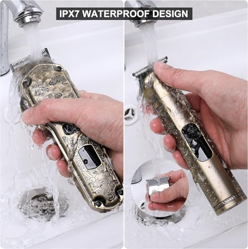 Hatteker Professional Hair Clippers for Men Beard Trimmer Clippers and Trimmer Set Waterproof T-Blade Trimmer Cordless Grooming Kit Nose Body Hair Trimmer Barber Clippers Hair Cutting Kit