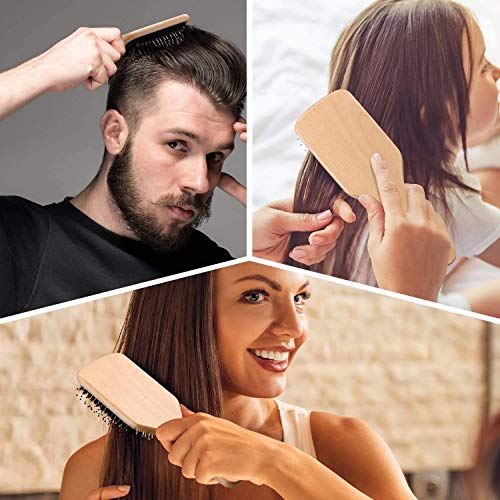Hair Brush, 2 Pack Boar Bristle Paddle Hairbrush for Women Men Kids Reducing Frizzy, No More Tangle, Small Travel Brush Tail Comb & Giftbox Included