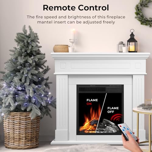 43” Electric Fireplace Mantel Freestanding Electric Fireplace, Remote Control, Adjustable Led Flame, 750W/1500w PEARLWHITE