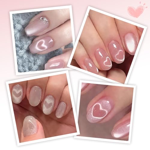 Heart Magnet for Cat Eye Gel Polish, Heart Cat Eye Magnet for Nails, Magnetic Nail Art Tool SetMagnet Sticks with Y-Shaped Guide Sticks, Nail Magnet for Home and Salon Use (1pc+5pcs Y-shaped uide)