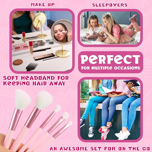Hello Kitty Makeup Brush Set of 5 Kawaii Fluffy Makeup Headband Women Teens Girls Powder Brush Eyeshadow Brush Beauty Set Anime Cute Gifts