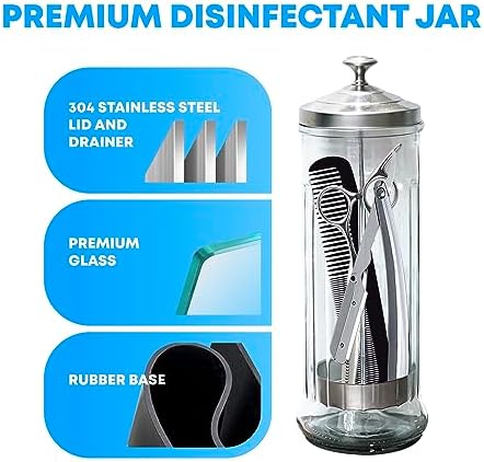 35 Oz Barber Disinfectant Jar Desinfectante Jar Sterlizer Jar Barber Jar Glass Manicure Containers Sanitizer Salon Comb Nail Tool Sterilizers - Removable Basket Side Spa Implements