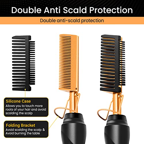 Hot Comb Set 7Pcs, Electric Hair Straightener Pressing Comb for Black Hair, Hot Comb Set with Wig Wax Stick, Lace Band, Rat Tail Comb ＆Salon Clips