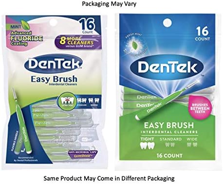 DenTek Easy Brush Interdental Cleaners, Brushes Between Teeth, Tight Teeth, Mint Flavor, 16 Count (Pack of 6)
