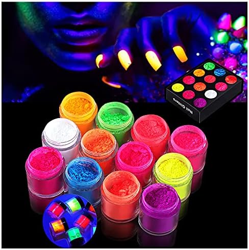 12 Boxes 240G Big Capacity Nail Pigment Powder Neon Phosphor Pigment Powder Set Fluorescent Nail Glitter Gel Polish 12 Colors Super Bright Neon for Nails Pigments Dust Ultrafine