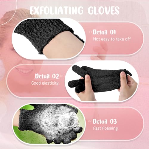104 Pcs Exfoliating Glove Bulk Shower Gloves with Hanging Loop Exfoliating Body Scrubber Dead Skin Remover for Body Bath Beauty Spa Massage Scrubs Men Women Bathing(Black)
