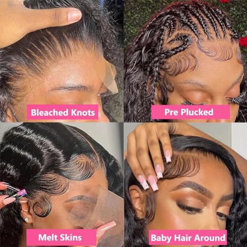 28 Inch 13x6 Deep Wave Lace Front Wigs Human Hair Pre Plucked 200% Density 13x6 HD Transparent Lace Frontal Curly Wig Human Hair Glueless Deep Curly Wigs for Women Natural Black