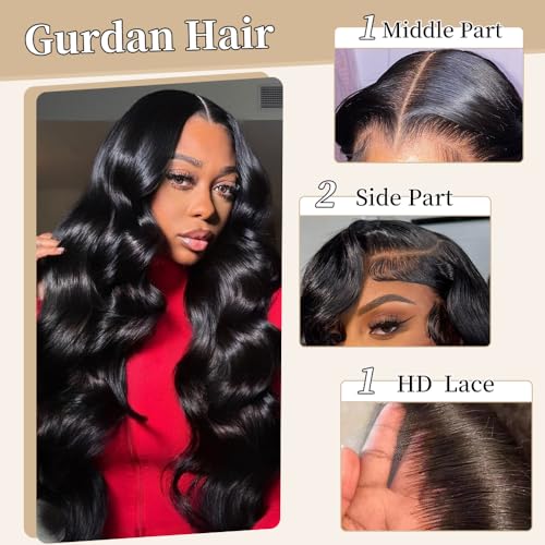 32 Inch Real Human Hair Wigs 200 Density 13x6 Body Wave Lace Front Wigs Human Hair Pre Plucked HD Transparent Lace Frontal Wigs Natural Black Glueless Wig