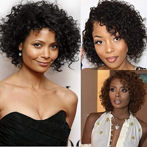 Brazilian Kinky Curly 10 Inch Human Hair Wigs for Black Women - Wear and Go Glueless Short Wig with Natural Color - 100% Human Hair