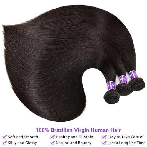 10A Human Hair Bundles Straight Hair Bundles Brazilian Straight Human Hair Bundles 18 20 22 24 Inch 100% Unprocessed Virgin Weave 4 Bundles Human Hair Raw Remy Hair Bundles Deals Natural Black