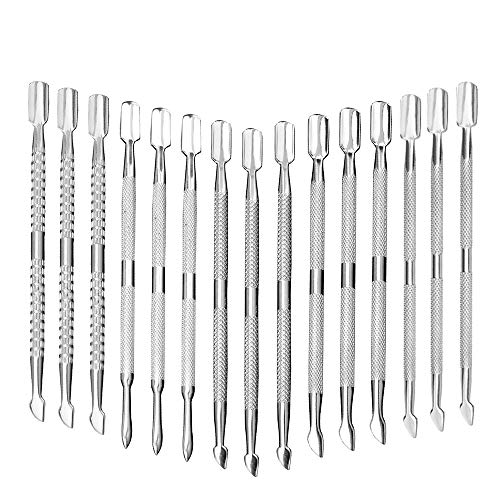 15Pcs Cuticle Pusher Remover and Cutter, Creatiee Double Ended Stainless Steel Cuticle Cleaner Nail Gel Polish Removal, Manicure Pedicure Nail Tools for Fingernails Toenails - Professional & Durable
