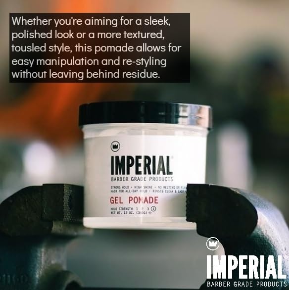 Imperial Barber Grade Gel Pomade - All Day Strong Hold, No Flaking, Water Based, Reactivatable - Natural Men's Hair Styling Product 12oz