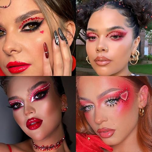 12 Types of Red 600 Diamonds + 2500 Flat Rhinestones Mix 20 Styles Flatback DIY Crafts Rhinestone Crystals 3D Decorations Flat Back Stones Set + Rhinestone Picker Wax Pen