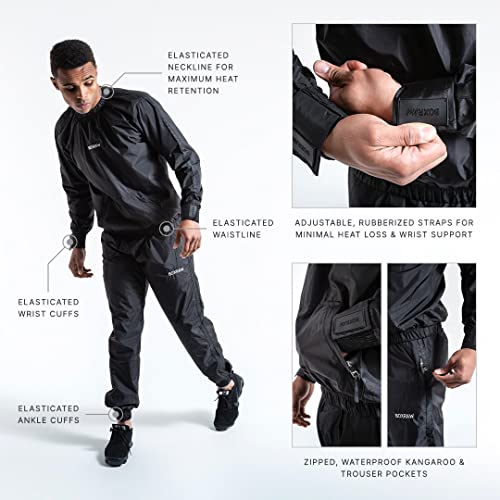 BOXRAW Hagler Professional Sauna Suit 1.0 Top & Bottoms Non Rip Sweat Suit Boxing MMA Training Gym (Charcoal - M)