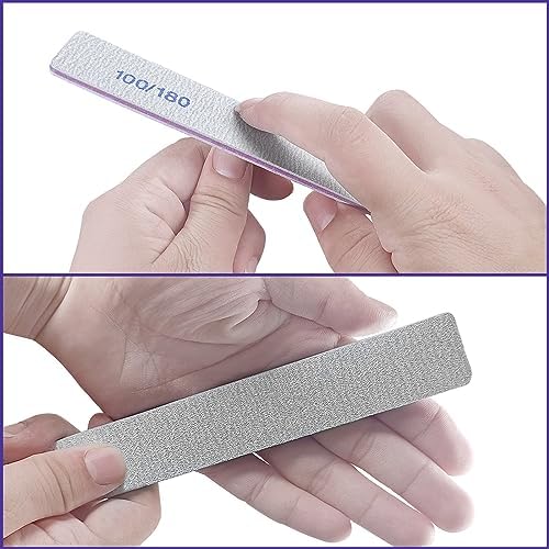 100/180 Grit Nail File (100 Pack), Emery Board Nail Files for Acrylic Nails and Natural Nails, Double Sided Emory Boards Professional Nail Filer Reusable Washable Manicure Square Gray