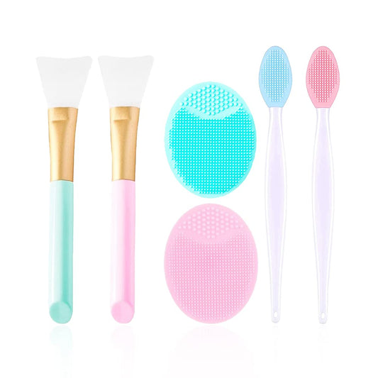 2Pcs Silicone Face Mask Brush 2Pcs Face Scrubber And 2Pcs Exfoliating Lip Brush