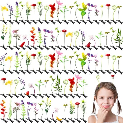 100 Pieces Bean Sprout Hair Clips,Mixed Style Plant Hairpins,Funny Plant Hairpins Hair Accessories for Women,Girls,Kids,Home Party,School