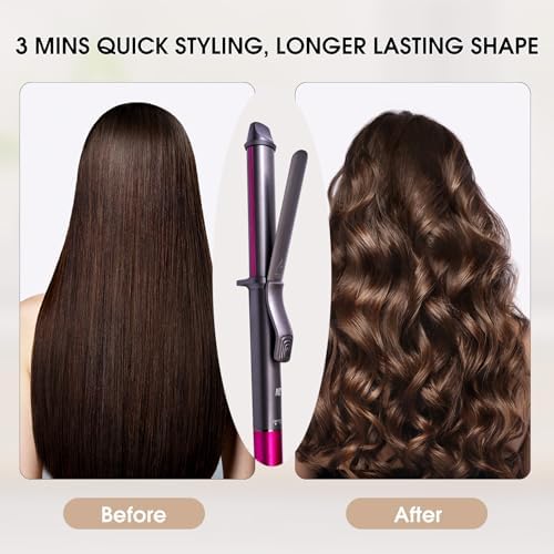 1 1/4 Inch Curling Iron, Ceramic Coated Hair Curling Wand, Rapid 430°F Heating, Temperature LED Display, 6 Temperature Settings, 60 Minutes Auto-Off