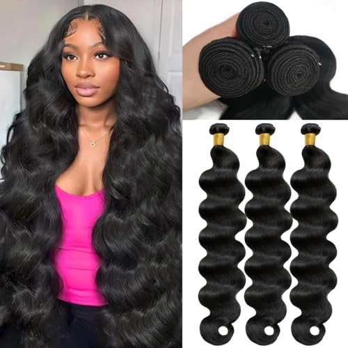 12A Human Hair Bundles 26 28 30 Inch Body Wave Bundles Human Hair 100% Unprocessed Brazilian Virgin Hair 3 Bundle Weave Human Hair Extensions Real Human Hair for Women Natural Black