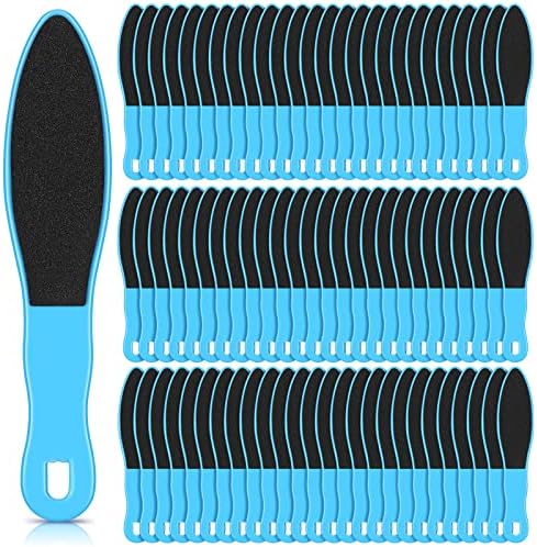 100 Pcs Pedicure Foot File Double Sided Callus Remover Sandpaper Foot Sander Scraper Scrubber with Plastic Handle Heel Rasp Tool for Feet Spa(Blue)