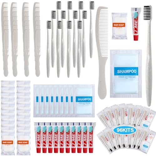 Hushee 96 Sets Bulk Hygiene Kit for Homeless, Includes Shampoo Soap Bar Comb Toothbrushes with Toothpaste Individually Wrapped Basic Toiletry Kits for Travel Charity Hotel Hospitality Industries