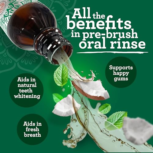 GuruNanda Starter Pulling Oil Mouthwash for Natural Teeth Whitening, Coconut and Peppermint Oil for Fresh Breath & Happy Gums, Alcohol-Free, 8 Oz
