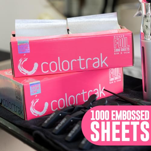 Colortrak Embossed Sheets Silver Aluminum Foil Pop-up Dispenser, 1000 Pre-cut Sheets Non-slip Textured Silver 5 x 11 Sheets for Hair Foil Coloring and Highlighting Sheet Applications