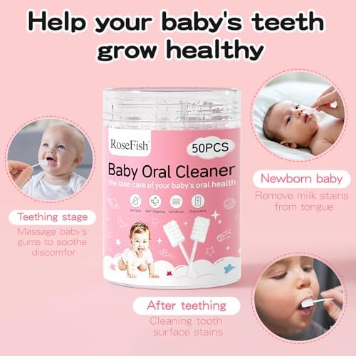 50Pcs Baby Tongue Cleaner for 0-36 Month No Glue Disposable Baby Mouth Oral Cleaner Infant Toothbrush Baby Gum Cleaner 3D Soft Infant Tongue Cleaner+1PCS Finger Toothbrush