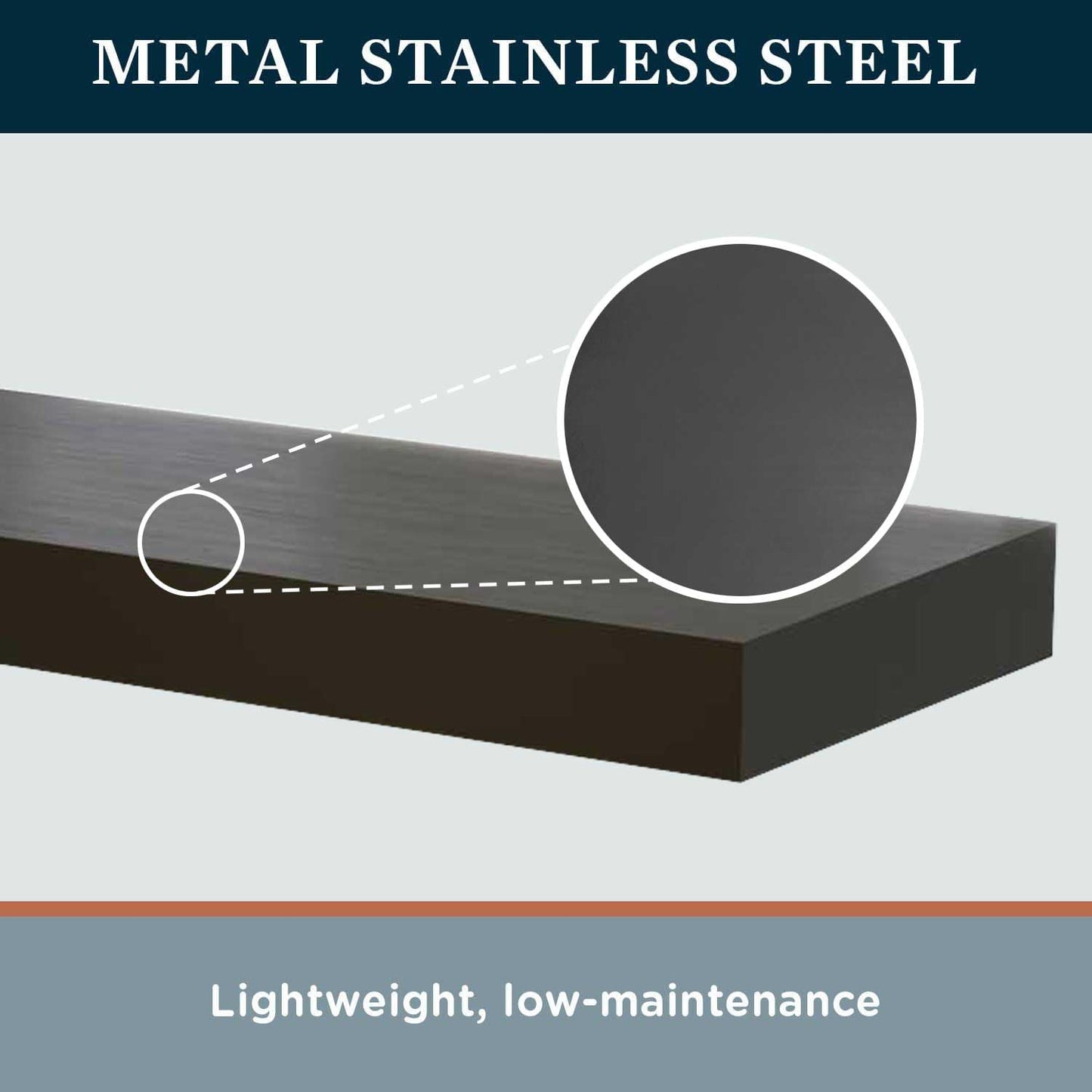 MANTELSDIRECT Titus 52 Inch Metal Stainless Steel Non-Combustible Fireplace Mantel Shelf - Shadow Iron Beautiful Modern Shelf Perfect for Electric Fireplaces and More!