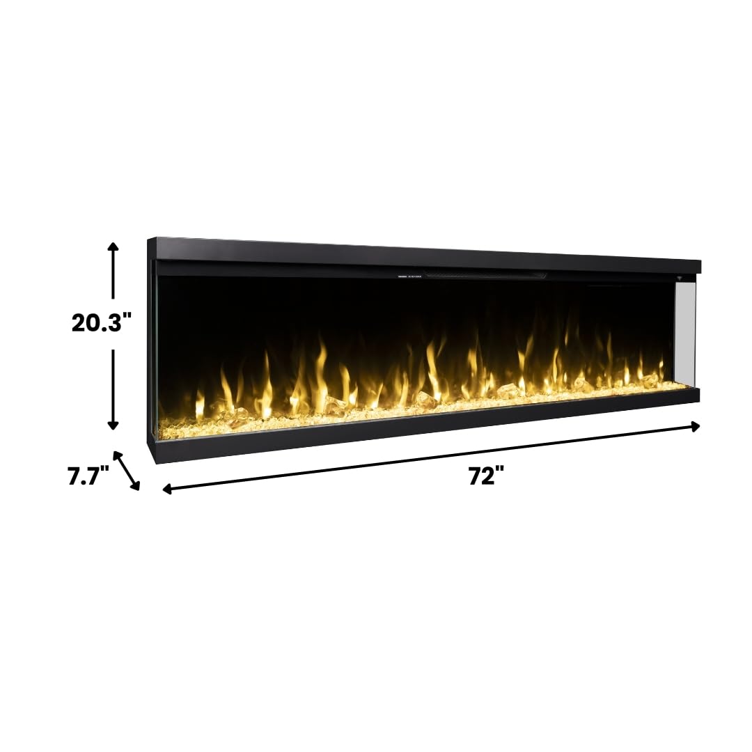 Modern Ember Aerus Skyline 72 Inch Linear Multi-Sided 3D Smart Electric Fireplace - 1,000+ Flame & Ember Bed Color Combinations, Fully or Partially Recessed | Alexa/WiFi Enabled - Remote Included