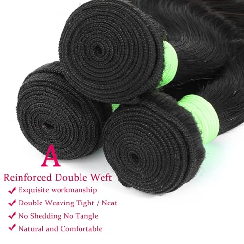 Human Hair Bundles Body Wave Bundles Human Hair 16 18 20 Inch 12A Grade 100% Unprocessed Brazilian Virgin Hair Body Wave 3 Bundles Deals Real Human Hair Extensions For Black Women Natural Black